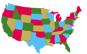 Amerika - Kaart met vier kleuren